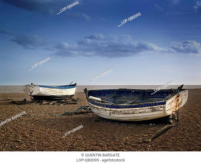 Fishing boats on the beach at Aldeburgh. This small coastal town annually hosts the world famous Aldeburgh Festival founded in 1948 by the composer Benjamin...