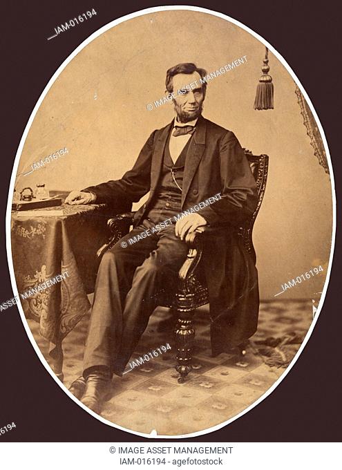 President Abraham Lincoln 1809-1865 in 1863, little more than a week before he gave the Gettysburg Address. Full-length oval portrait