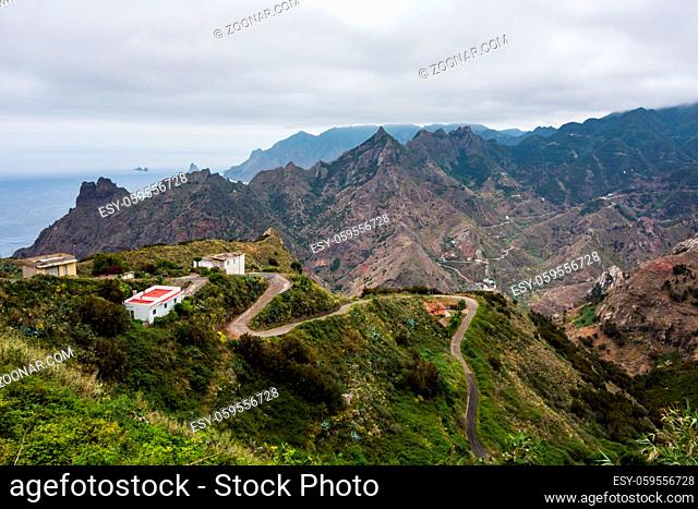 Hiking trip in the Anaga Mountains near Taborno on Tenerife Island with a lot of wide views over the sea and the mountains