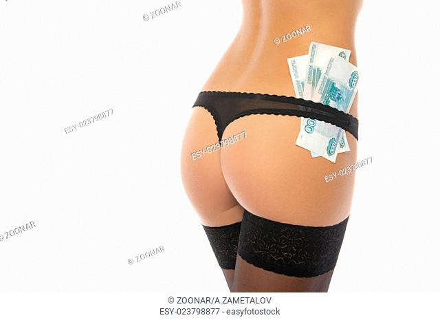 Sexy ass in black panties and money