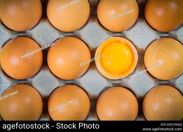 Beautiful fresh brown chicken eggs, closet in egg box