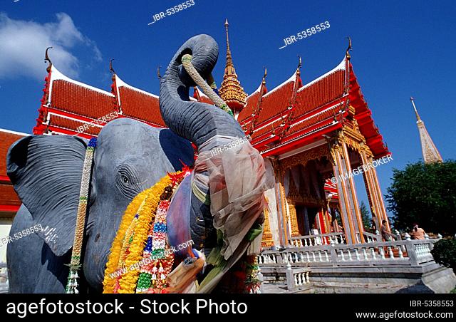 Elephant statue at Wat Phra Thong temple, Phuket, Thailand, Asia