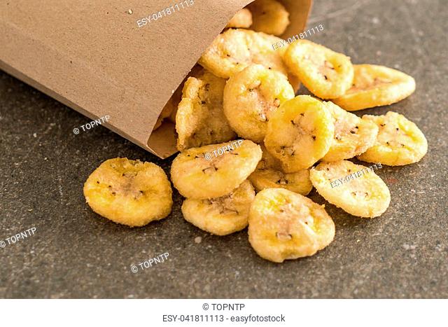 banana crispy chips in paper bag