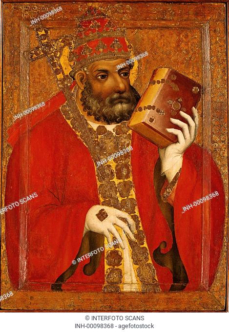 Ü Kunst - Theoderich v. Prag + vor 1381: Der heilige Papst Wahrsch. Innozenz VI. oder Urban V., gemälde theodorik DBI 976, 411-417 mitra buch ornat Gotik