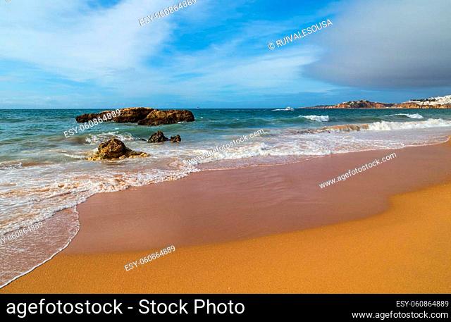 Empty beach in Albufeira. This beach is a part of famous tourist region of Algarve