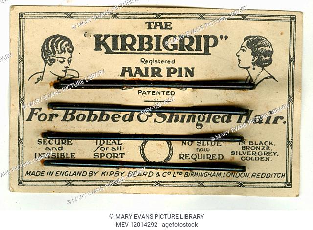 Kirbigrip Hair Pins on a card, for bobbed and shingled hair