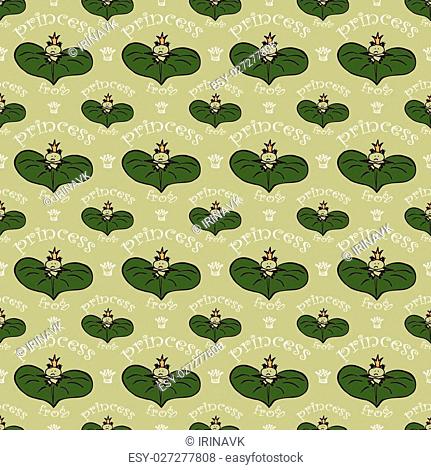seamless pattern with frog princess with crown