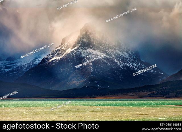 Mount Grinnell in Glacier National Park, Montana, USA in a storm