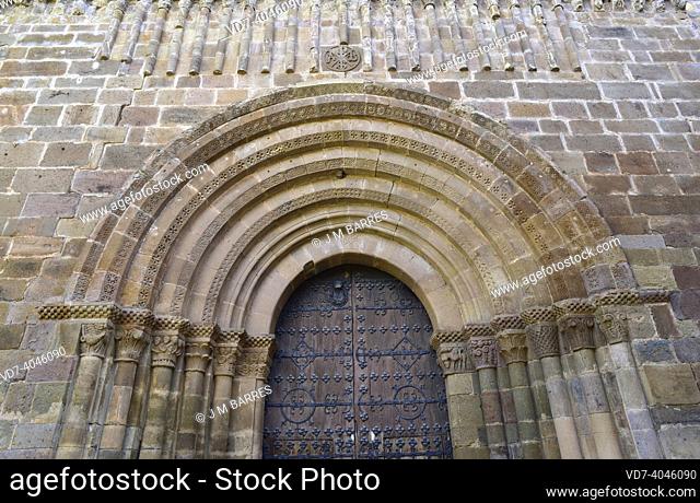 Veruela Abbey (Real Monasterio de Santa María de Veruela), cistercian 12th century. Romanesque door, columns and capitals