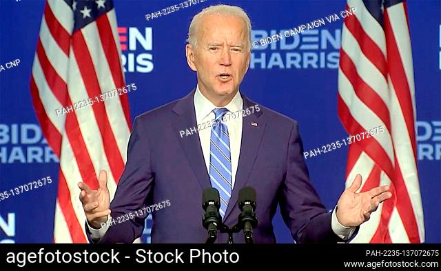 In this image from the Biden Campaign video feed, former United States Vice President Joe Biden, the 2020 Democratic Party nominee for President of the US