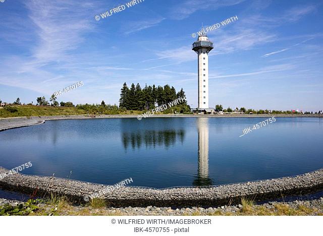 Hochheideturm with artificial lake as water reservoir, lookout tower on the Ettelsberg, Willingen, Rothaargebirge, Sauerland, Hesse, Germany