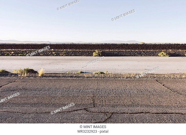 Railroad tracks in desert in the Salt Flats