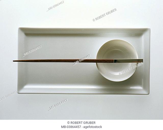Dishes, Asian, sushi-plates, peel, chopsticks, from above, quietly life, studio fact-reception plates, plate, Dipschale, symbol, meal, Japanese, sushi