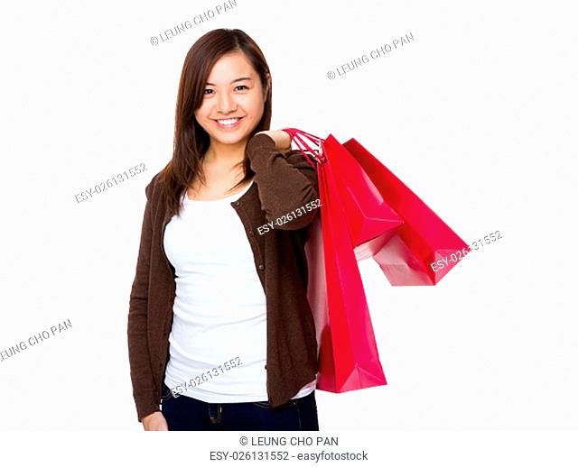 Asian Woman hold with shopping bag