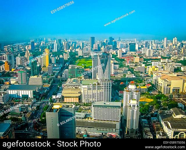 The arial panorama of Bangkok city near Petchburi Road at Thailand