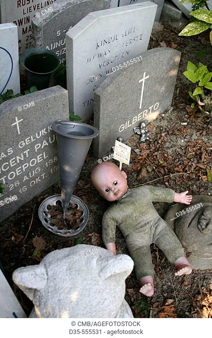Child tombs on kid's cemetery in Amsterdam, Netherlands