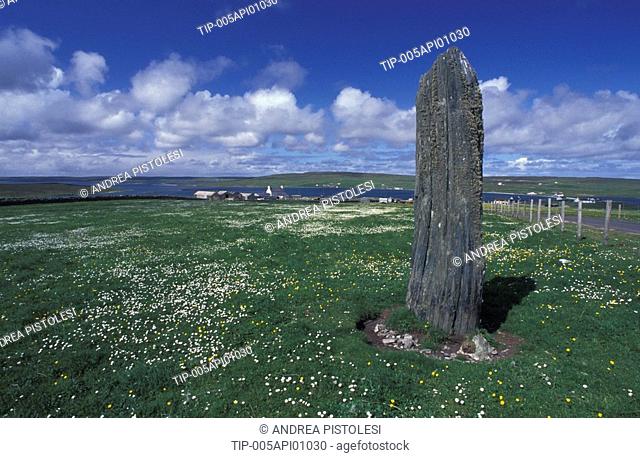UK, Scotland, Shetland Isls. Unst Isl. Standing Stone