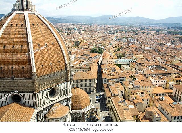 Florence, view from Giotto's Campanile. Basilica di Santa Maria del Fiore, Duomo, Tuscany, Italy