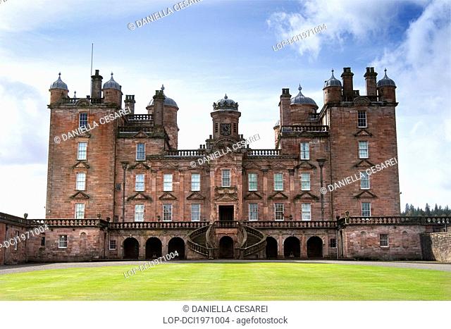 Scotland, Dumfries and Galloway, Drumlanrig. Drumlanrig Castle, the 'Pink Palace' of Drumlanrig, a fine example of late 17th century Renaissance architecture...