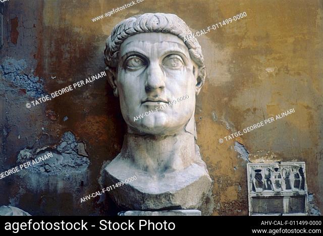 Colossal head of Constantine preserved in the courtyard of the Palazzo dei Conservatori in Rome