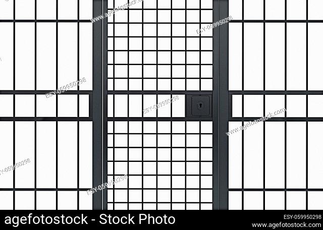 Closed door of a prison cell. 3D illustration
