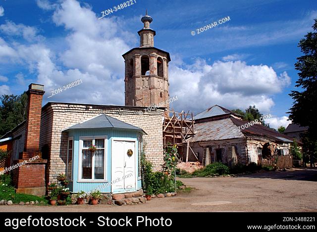 Brick tower in monastery in Ostashkov, Seliger region, Russia