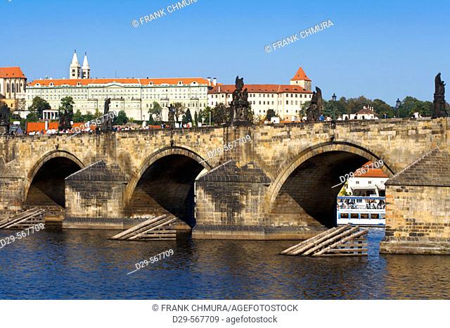 Castle and Charles Bridge. Prague. Czech republic