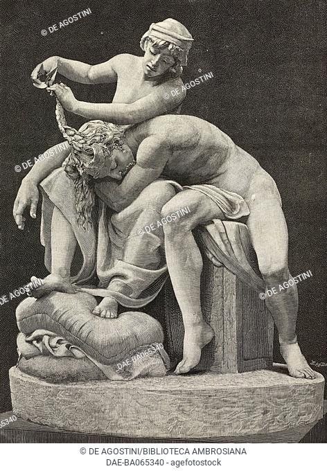Samson betrayed by Delilah, statuary group by Lemaire, Grand Prix at the Salon of 1878, illustration by Smeeton Tilly from L'Illustration, Journal Universel