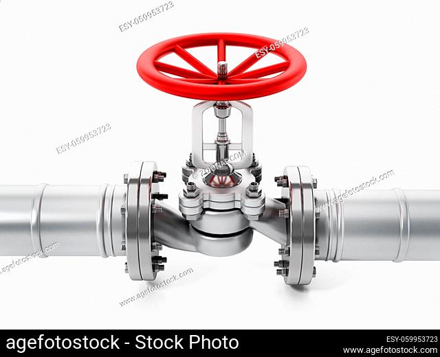 Water pipes and valve isolated on white background. 3D illustration