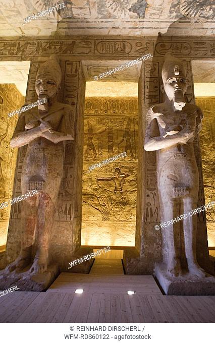 Statues inside Great Temple of Pharaoh Ramesses II, Abu Simbel, Egypt
