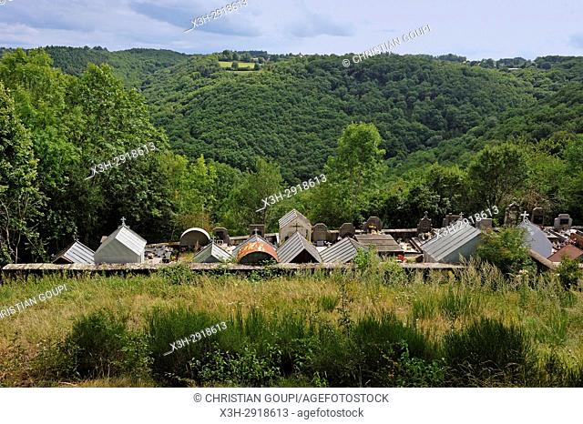 cemetery of Queuille on the plateau of Combrailles, Puy-de-Dome department, Auvergne-Rhone-Alpes region, France, Europe