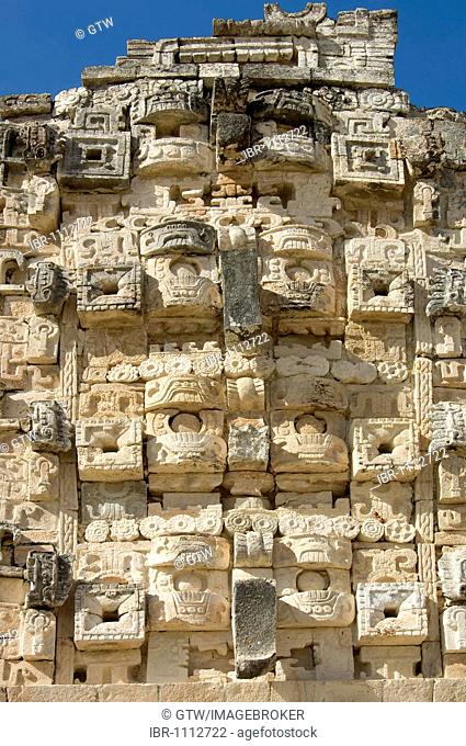 Uxmal, UNESCO World Heritage Site, Cuadrangulo de las Monjas, The Nunnery Quadrangle, wall carvings, Yucatan, Mexico