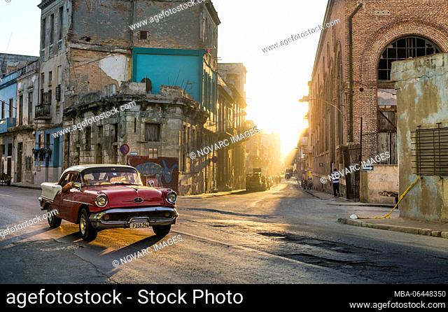 Driving classic car on the streets of Havana, Cuba