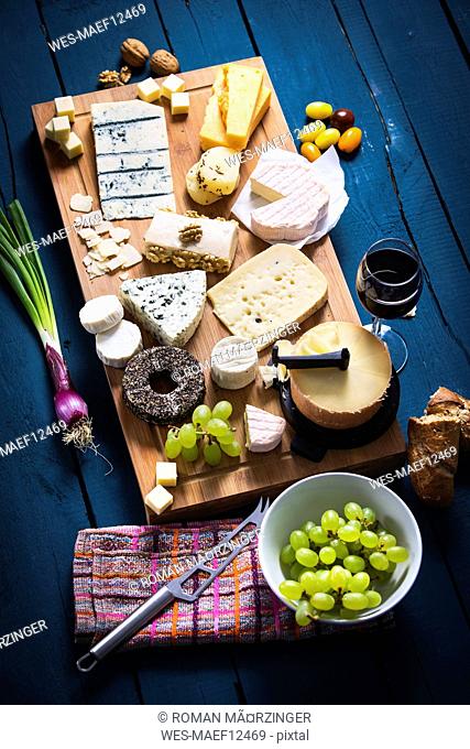 Cheese Platter, cheddar, tete de moine, gorgonzola, goat cheese, french sheep cheese, butter cheese, blue cheese, processed cheese with walnut, pepper cheese