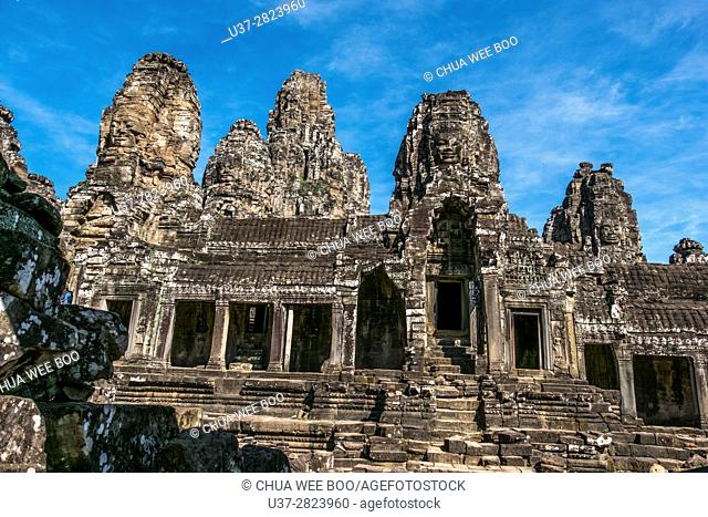 The Bayon at Angkor Thom, the largest Khmer city ever built was the state temple of Jayavarman VII and is a part of the Angkor Wat complex - Siem Reap, Cambodia