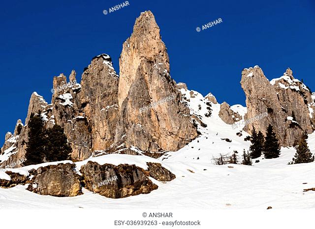 Rocky Mountains on the Ski Resort of Arabba, Dolomites Alps, Italy