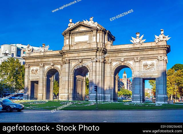 Puerta de Alcala (Alcala Gate) is a Neo-classical monument in the Plaza de la Independencia in Madrid, Spain
