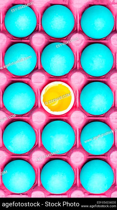 Egg yolk in blue eggs pastel pattern. visual art concept