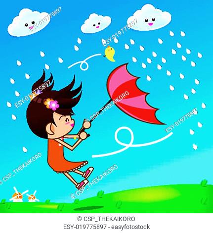 Little girl with umbrella in the rain, Stock Vector, Vector And Low Budget  Royalty Free Image. Pic. ESY-019775897 | agefotostock