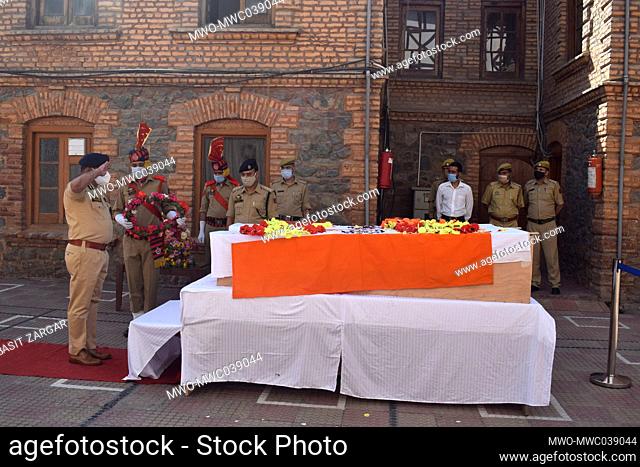 Sopore, Kashmir. June 12th 2021. Wreath laying ceremony of two policemen who were killed. At least two security personnel and two civilians were killed in a...