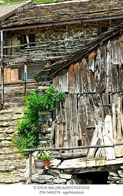 traditional dwelling house and shed - village of indemini - canton of ticino - switzerland