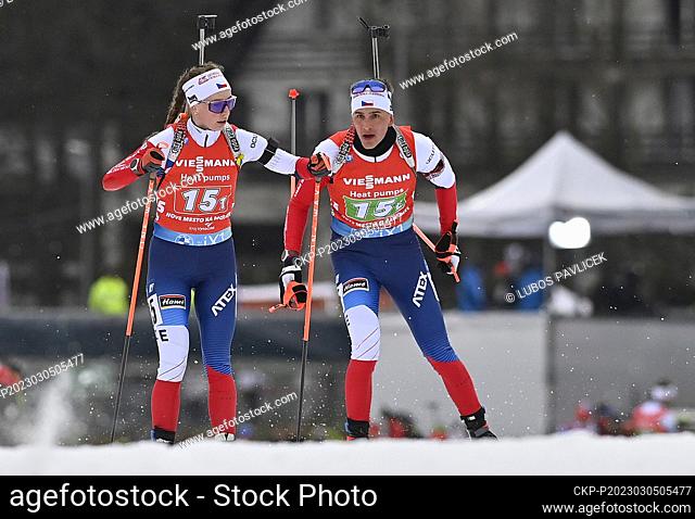 Biathlon World Cup race - mixed pairs, 5 March 2023 Nove Mesto na Morave, Zdar region. Relay handover from left Jessica Jislova and Jonas Marecek from Czech...