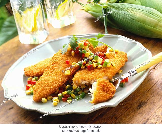 Fried Fish Fillets with Corn Salsa
