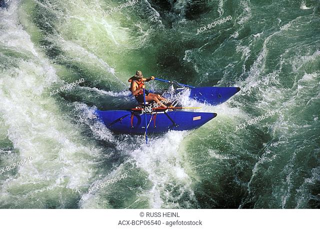 Aerial of Whitewater rafting on Kicking Horse River, British Columbia, Canada
