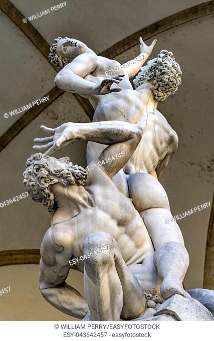 Rape of Sabines Statue Palazzo Vecchio Loggia dei Lanza Piazza della Signoria Florence Tuscany Italy. . Statue created 1583 by Giambologna