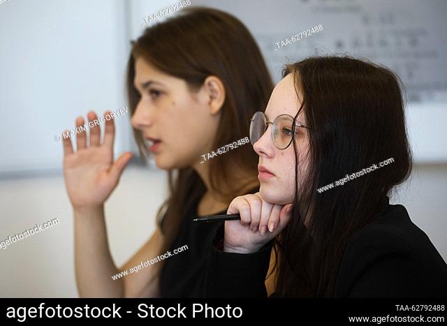 RUSSIA, MOSCOW - SEPTEMBER 29, 2023: Students attend a Swahili Language class at Secondary School No 1517. Swahili is spoken in Tanzania, Kenya