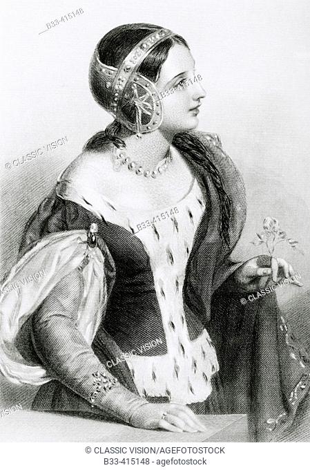 Isabella of France, 1292-1358. Queen consort of Edward II of England and mother of Edward III of England. Engraved by H. C. Austin after J. W. Wright