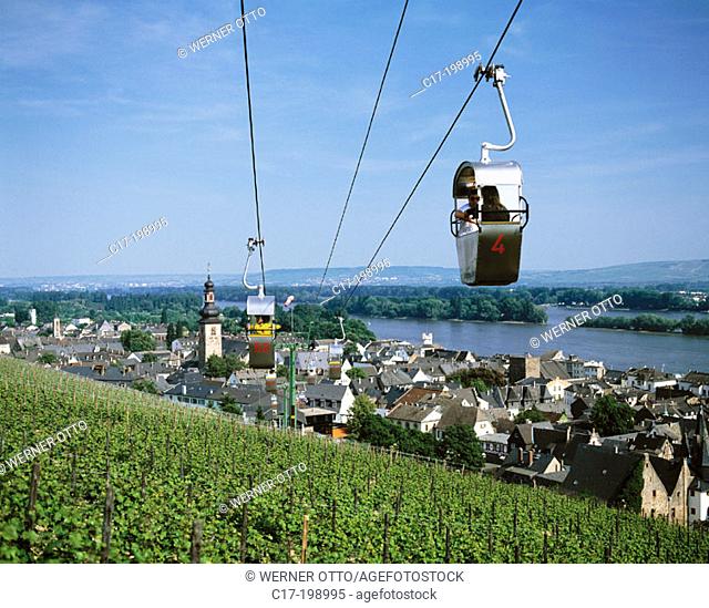 Germany, Rüdesheim, Hesse, city view, Rhine landscape, cable railway to the Niederwald monument