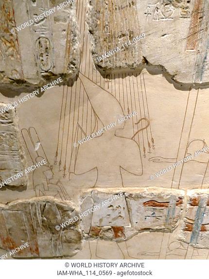 detail of a wall fresco from Karnak showing elements of a royal procession (Sed Festival) held in the Amarna Court, in the reign of Akhenaten