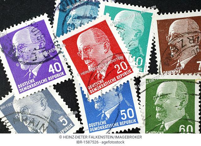 Historical stamps with Walter Ulbricht of the GDR